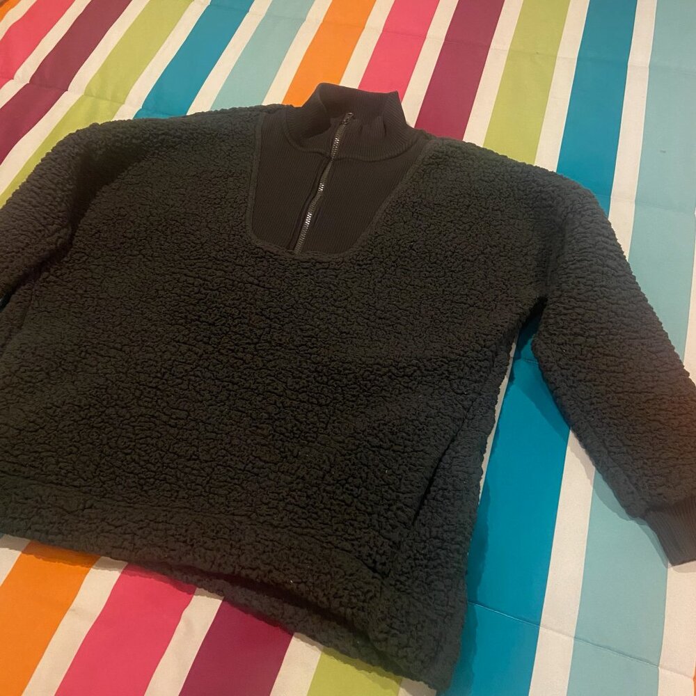 Like New AERIE By AMERICAN EAGLE Women's Sz M Quarter Zip Black Sherpa Pullover